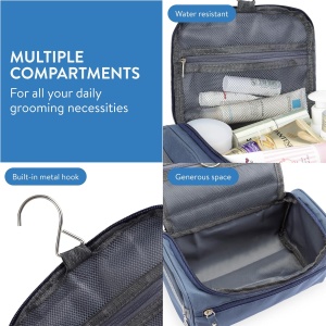 Geanta cosmetica de voiaj H&S, 26 × 15 × 14 cm, 3 compartimente, material rezistent la apa, Albastru - Img 3