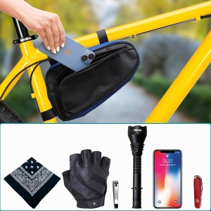 Geanta de bicicleta triunghiulara, Belle Vous, 15 x 27 cm, 1.2L, din poliester, impermeabila, usoara, compartimentata, Negru/Albastru - Img 3