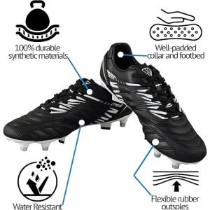 Ghete Fotbal Vizari Valencia, cu Crampoane, pentru Teren Natural, Talpa TPU, Usoare, Confort Ridicat, Marime 40.5, Negru/Alb - Img 2