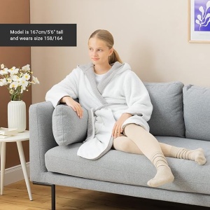 Halat de baie pentru copii HOMELEVEL, 13-14 ani, 158-164 cm, reversibil, din poliester, cu gluga, Alb/Gri - Img 2