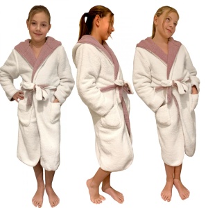 Halat de baie reversibil pentru copii Homelevel, 9-10 ani, Roz / Crem, Poliester, 55056.1.10 - Img 3