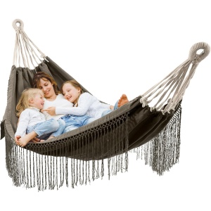 Hamac HOMELEVEL, din bumbac, 220 x 115 cm, cu franjuri, greutate maxima suportata 120 kg, interior/exterior, Gri inchis