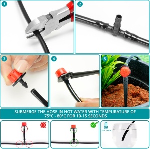 Kit Irigatie cu Picurare, Belle Vous, 300 de Piese, din Plastic, 40 m Furtun, Reglabil, pentru Gradina, Sera, Plante, Negru - Img 4