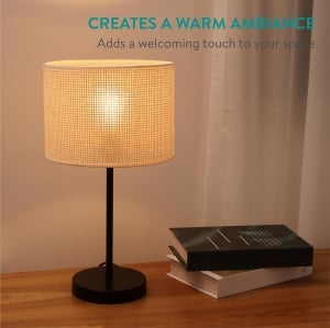 Lampa de masa Navaris, design vintage, E27, abajur textil, cablu 1.8 m cu intrerupator, 25 x 46 cm, Bej - Img 8