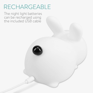 Lampa de veghe LED pentru copii Navaris, design iepuras, 15 x 9 x 10 cm, reincarcabila prin USB, cronometru, silicon BPA-free - Img 8
