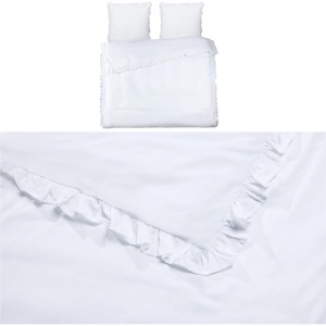 Lenjerie de pat Jemidi, set 3 piese, bumbac 100%, alb, 220x240cm, 2 fete perna 80x80cm, design cu volane - Img 2