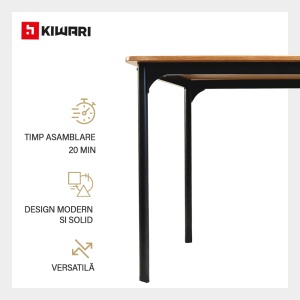 Masa Kiwari® Arno, MDF si Metal, Design Modern, 110×70×75 cm, Lemn Deschis & Negru - Img 6