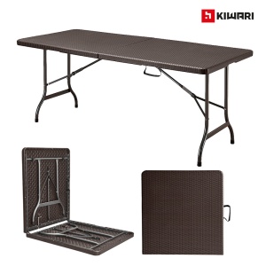 Masa plianta Kiwari® Event, 180x75 cm, pentru gradina, terasa, evenimente, HDPE ultra-rezistent, cadru metalic ranforsat, sistem pliere rapida, Maro - Img 4