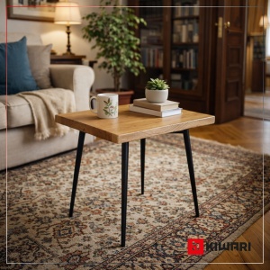 Masuta de cafea Kiwari® Daro, MDF si Metal, 60×60×55 cm, Design Industrial Modern, Stejar & Negru - Img 5