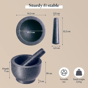 Mojar cu pistil Gourmeo, granit, 7cm adancime, negru, set pentru condimente si ierburi - Img 4