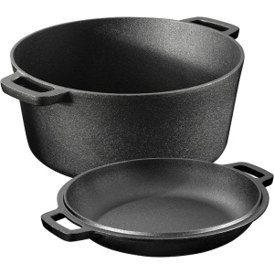 Oala cuptor olandez cu capac Navaris din fonta, 4.7 l, 2in1, pentru cuptor, plita, gaz, electric, cu inductie, 32 cm