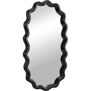 Oglinda decorativa de perete Navaris, asimetrica, rama lemn, montaj vertical/orizontal, pentru baie, dormitor si living, 50 x 30 cm, Negru