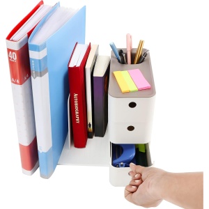 Organizator birou Belle Vous, cu 3 sertare si 2 compartimente pentru documente, din plastic PP rezistent, 28.3 x 21 x 18.8 cm, Alb - Img 6