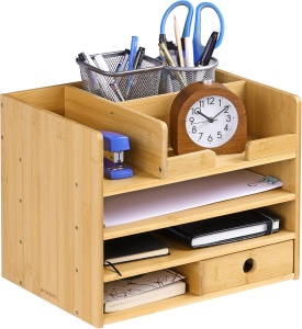 Organizator birou Navaris, 33x24x26 cm, sertare si compartimente, montaj, maro, bambus