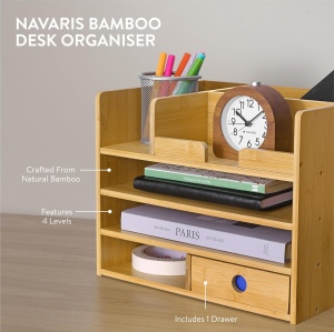 Organizator birou Navaris, 33x24x26 cm, sertare si compartimente, montaj, maro, bambus - Img 8