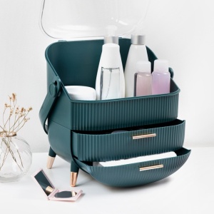 Organizator pentru cosmetice cu 2 sertare si capac transparent Navaris, Verde, 53845.07 - Img 7