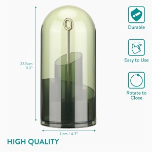 Organizator Rotativ pentru Pensule si Produse Cosmetice, Navaris, 23.5 x 11 x 11 cm, Maner de transport si Capac Soft-Close, Bilute pentru Fixare, Design Modern, Verde - Img 2