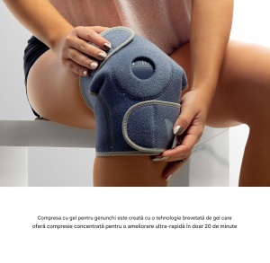 Orteza pentru genunghi, Medcosa, compresa cu gel termic, benzi velcro, material textil moale, marime universala, amelioreaza durerile, inflamatiile, umflaturile, Albastru - Img 3