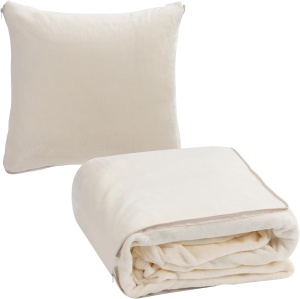 Patura cu maneci HOMELEVEL, transformabila in perna cu fermoar, 200x150 cm, fleece poliester, pentru calatorii si casa, Crem