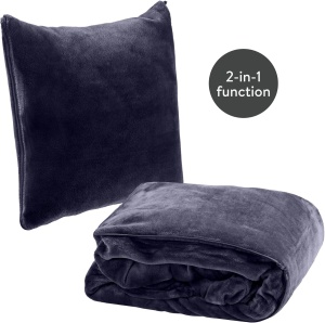 Patura cu maneci HOMELEVEL, transformabila in perna cu fermoar, 200x150 cm, fleece poliester, pentru calatorii si casa, Gri inchis - Img 7