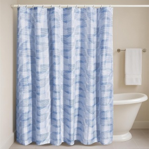 Perdea de dus JEMIDI, impermeabila, din poliester, 180 x 180 cm, 12 carlige din plastic, design decorativ, Albastru