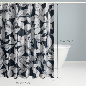 Perdea de dus JEMIDI, impermeabila, din poliester, 180 x 180 cm, 12 carlige din plastic, design decorativ, Gri inchis - Img 2
