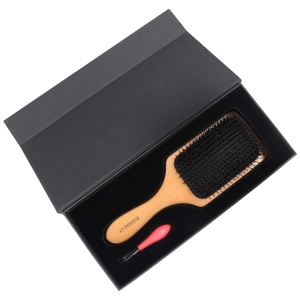 Perie de par BIZARRE.LY, pentru descurcarea parului, perii naturali de mistret, maner ergonomic, din lemn, 24.5 x 8 cm, instrument curatare, Negru/Maro - Img 2