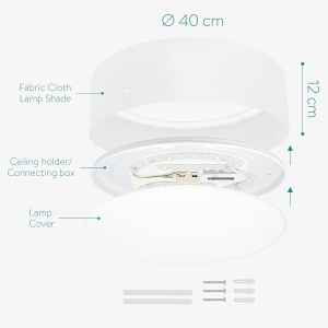 Plafoniera LED Navaris, efect de stele, Ø 40 x 12 cm, intensitate reglabila, telecomanda, abajur textil, 22 W, Alb - Img 7