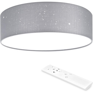 Plafoniera LED Navaris, efect de stele, Ø 40 x 12 cm, intensitate reglabila, telecomanda, abajur textil, 22 W, Gri deschis - Img 7