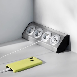 Prelungitor pentru blat Navaris, 3 prize schuko, 2 porturi USB, cablu 1.5 m, din inox/plastic, montare pe blat, birou, perete, colt, Gri - Img 3