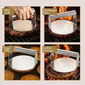 Presa pentru burgeri Gourmeo, otel inoxidabil, 14x7.5cm, argintie - Img 2
