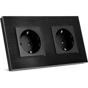 Priza dubla Navaris, inacastrabila, cu rama din aluminiu, 15.5 x 8.8 cm, design elegant, 4000W, Negru - Img 5