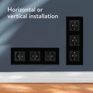 Priza tripla Navaris, inacastrabila, cu rama din sticla, 22.8 x 8.5 cm, design elegant, 4000W, Negru - Img 3