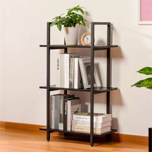 Raft depozitare Navaris, metal si lemn, 3 niveluri, design modern, 95 x 57 x 28 cm, pentru bucatarie, living sau birou, Negru - Img 8