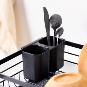Raft scurgator de vase, Navaris, cu suport tacamuri, tava scurgere, metal, 41.5 x 30.5 x 14 cm, negru - Img 5