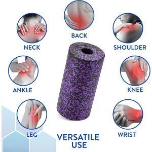 Rola cilindru pentru masaj, Everest Fitness, din spuma EPP, pentru yoga, pilates, fitness, relaxare musculara, 30 x 15 cm, genta depozitare, ghid exercitii, Negru/Mov - Img 4