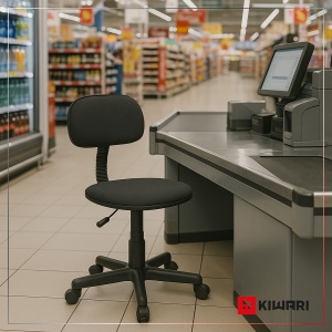 Scaun Birou Kiwari® Fen, Spatar si Sezut Tapitat, Reglabil pe Inaltime, Roti duble, Compact, Capacitate 120 kg, Negru - Img 2