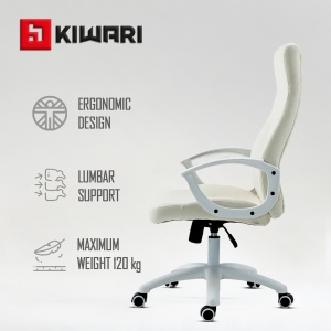 Scaun birou Kiwari® Mom, spatar inalt, cadru alb, brate fixe, sezut cu spuma si tesatura, mecanism fluture, baza nylon, roti PU, Alb - Img 4