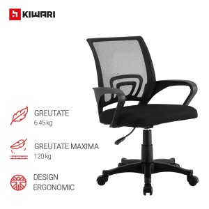 Scaun Birou Kiwari® Taro, Spatar din Mesh si Sezut Confortabil, Reglabil pe Inaltime, Baza Nylon, Ergonomic, Capacitate 120 kg, Negru - Img 3