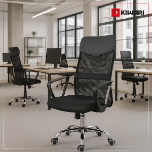 Scaun Birou Kiwari® Vonn, Spatar Mesh, Sezut Confortabil, Reglabil pe Inaltime, Baza Metal Rotativa, Design Ergonomic, Capacitate 120 kg, Negru - Img 2