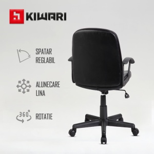 Scaun birou Kiwari Issa, suprafata PVC, brate PP, mecanism Up&Down, baza nylon, roti nylon, Negru - Img 6