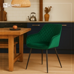 Scaun cu brate/Fotoliu bucatarie de Dining/Living/Bucatarie Kiwari® Verdi, Catifea, Ergonomic, 50x41x84cm, Verde Smarald - Img 7
