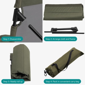 Scaun de plaja pliabil Navaris, 600D Oxford, 40 x 38 x 39 cm, pentru camping si activitati in aer liber, geanta pentru transport, Verde - Img 3