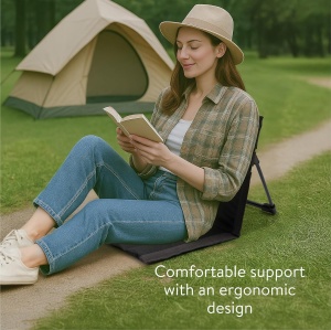 Scaun de plaja pliabil Navaris, 600D Oxford, 40 x 38 x 39 cm, pentru camping si activitati in aer liber, geanta pentru transport, Negru - Img 5