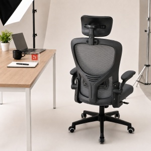 Scaun ergonomic de birou Kiwari® Cloud, tetiera reglabila, spatar din plasa, mecanism butterfly, gri - Img 7