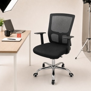 Scaun ergonomic de birou Kiwari® Neo, tetiera cu PU, spatar din plasa, baza cromata 320 mm, negru - Img 6