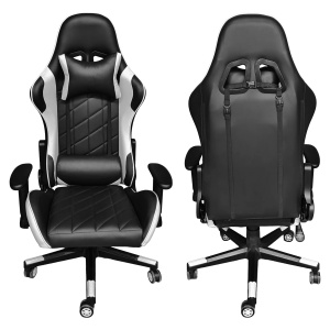 Scaun gaming Kiwari® Vector, spatar rabatabil 180°, brate 2D, perne lombara si cervicala, piele PU, negru/alb - Img 4