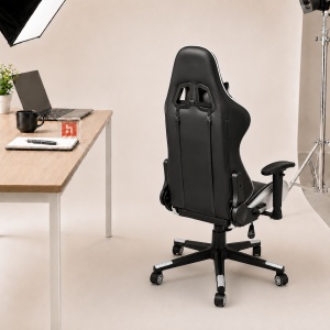 Scaun gaming Kiwari® Vector, spatar rabatabil 180°, brate 2D, perne lombara si cervicala, piele PU, negru/alb - Img 7