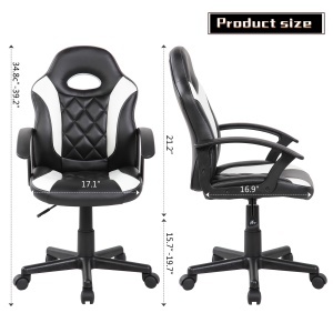 Scaun gaming Kiwari Klaus, material PU+PVC, cadru lemn, brate fixe, mecanism sus-jos, lift gaz, baza nylon, roti silentioase, spatar ergonomic, sezut confortabil, inaltime reglabila, Negru/Alb - Img 11