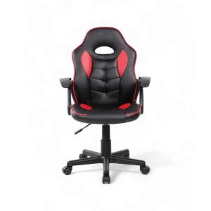 Scaun gaming Kiwari Ster, material PU, cadru lemn, baza nylon, inaltime reglabila, rotativ, Negru/Rosu